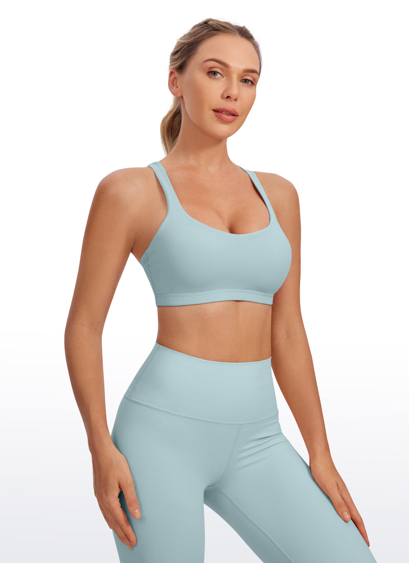 CRZ YOGA Women's Yoga Low Impact Nakedfeel Bra Cross Back Low Cut Light grayish blue