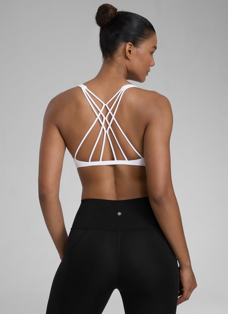 CRZ YOGA Women's Yoga Train Light Support Nakedfeel Strappy Bra White