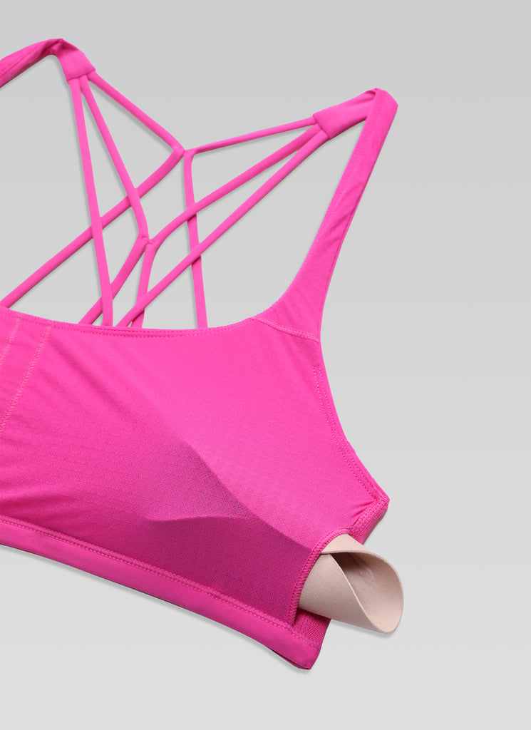 CRZ YOGA Women's Yoga Train Light Support Nakedfeel Strappy Bra Hibiscus Purple