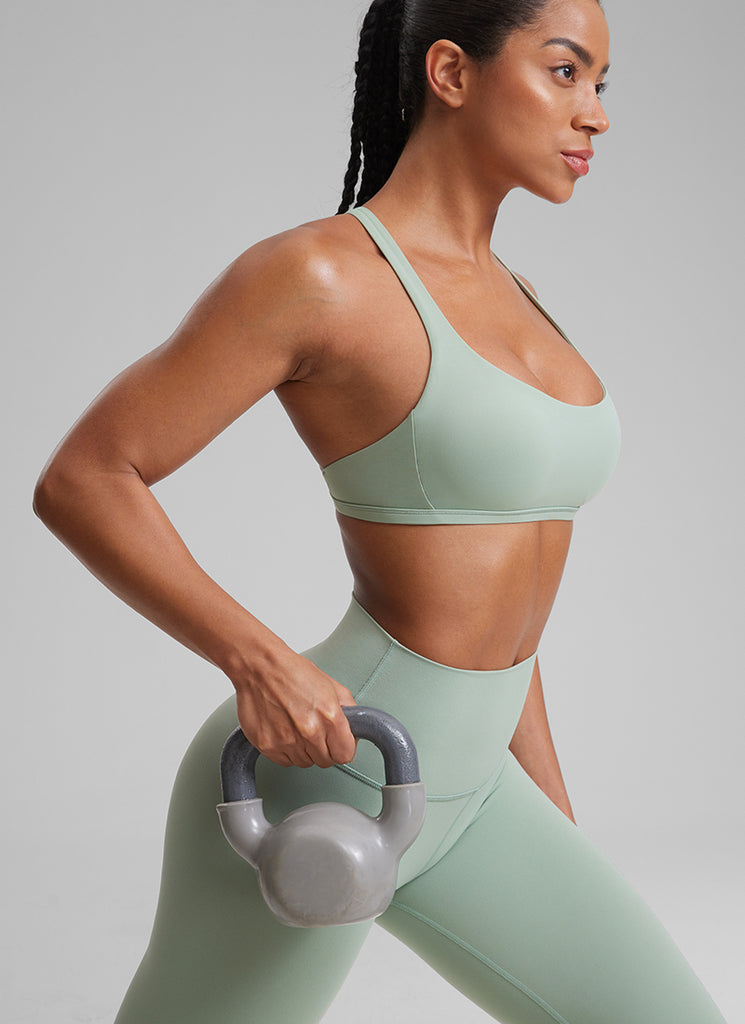 CRZ YOGA Women's Yoga Train Light Support Nakedfeel Strappy Bra Green Palm Court