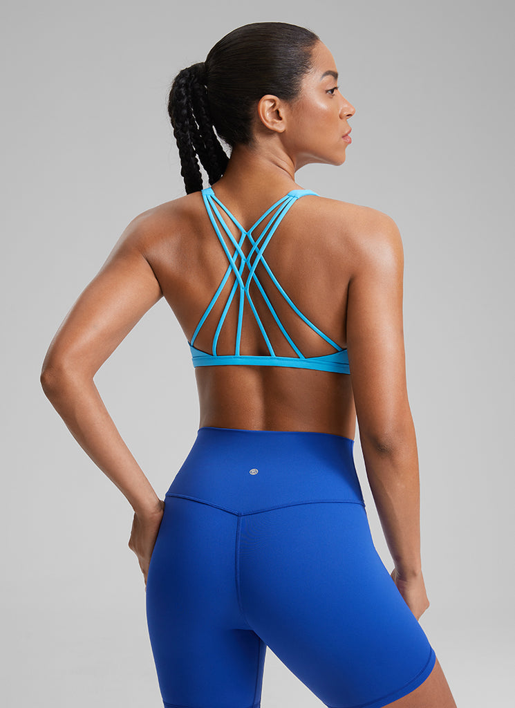 CRZ YOGA Women's Yoga Train Light Support Nakedfeel Strappy Bra Kayak Blue