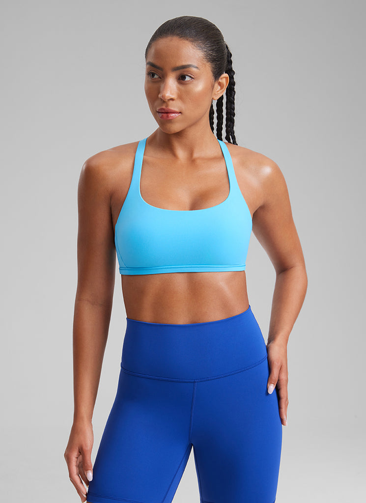 CRZ YOGA Women's Yoga Train Light Support Nakedfeel Strappy Bra Kayak Blue