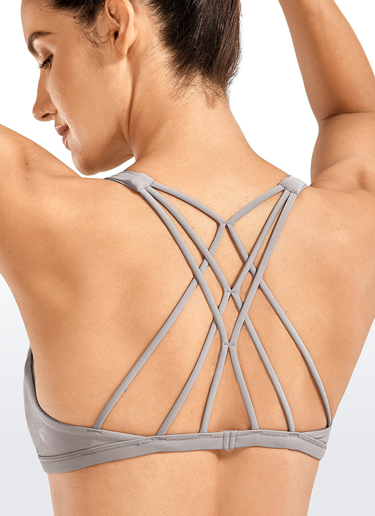 CRZ YOGA Women's Yoga Train Light Support Nakedfeel Strappy Bra Dark Chrome