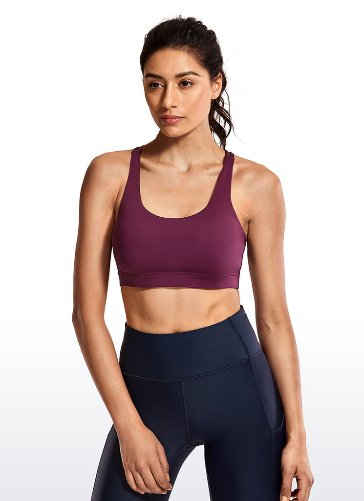 CRZ YOGA Women's Yoga Training Medium Support Nakedfeel Bra Cross Back Dark Violet