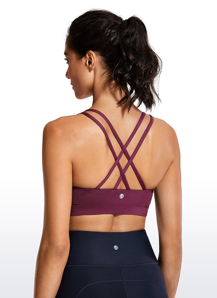 CRZ YOGA Women's Yoga Training Medium Support Nakedfeel Bra Cross Back Dark Violet