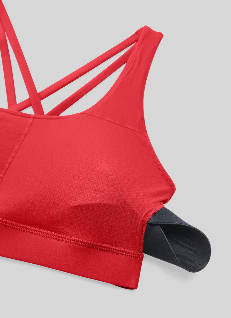 CRZ YOGA Women's Yoga Training Medium Support Nakedfeel Bra Cross Back Crimson