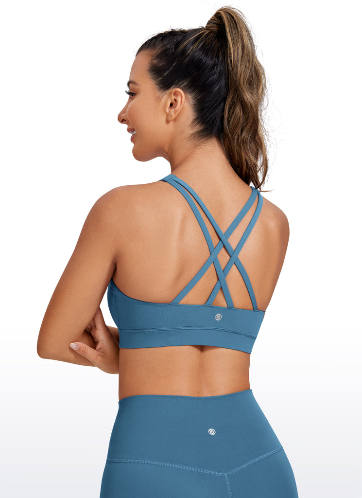 CRZ YOGA Women's Yoga Training Medium Support Nakedfeel Bra Cross Back Moss Green