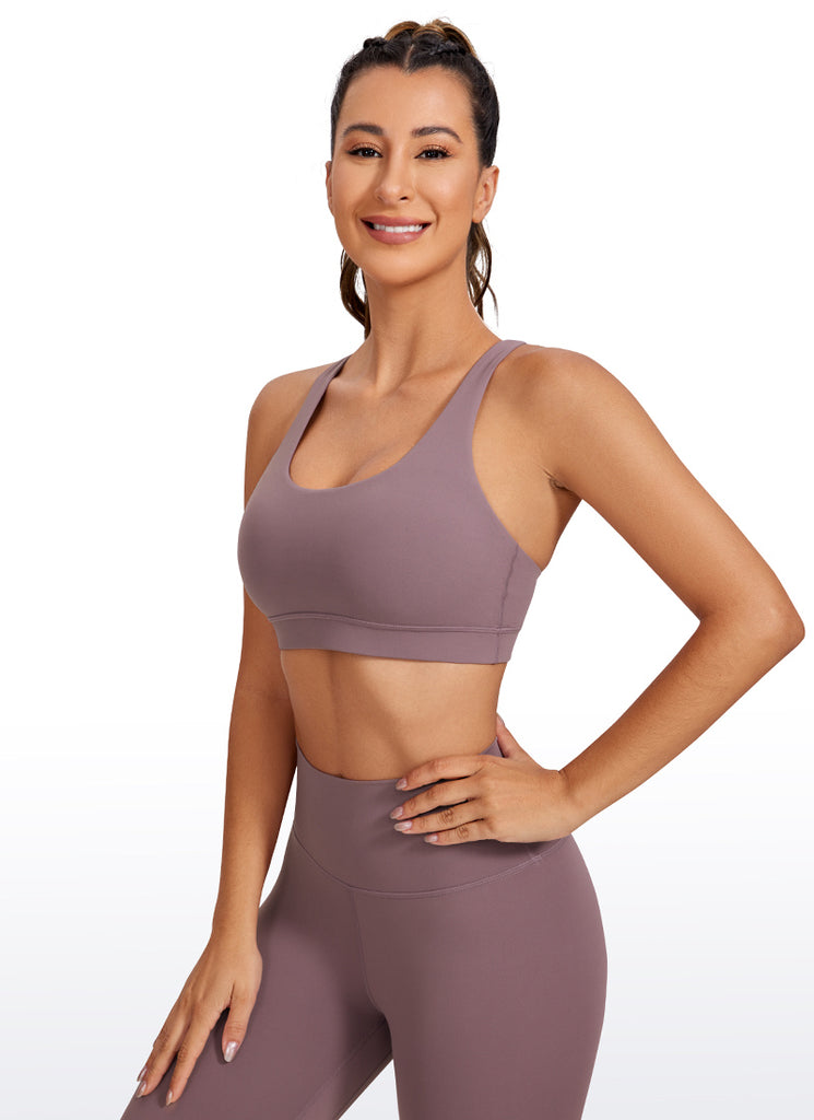 CRZ YOGA Women's Yoga Training Medium Support Nakedfeel Bra Cross Back Petrol Blue