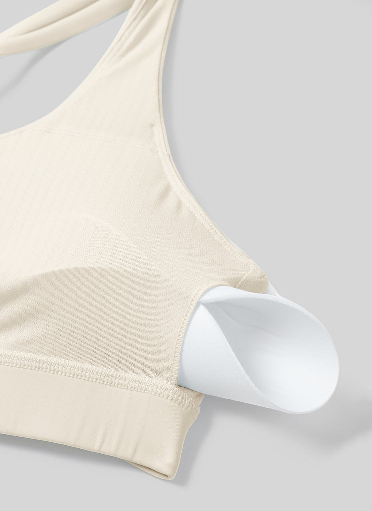 CRZ YOGA Women's Yoga Training Medium Support Nakedfeel Bra Cross Back White Apricot