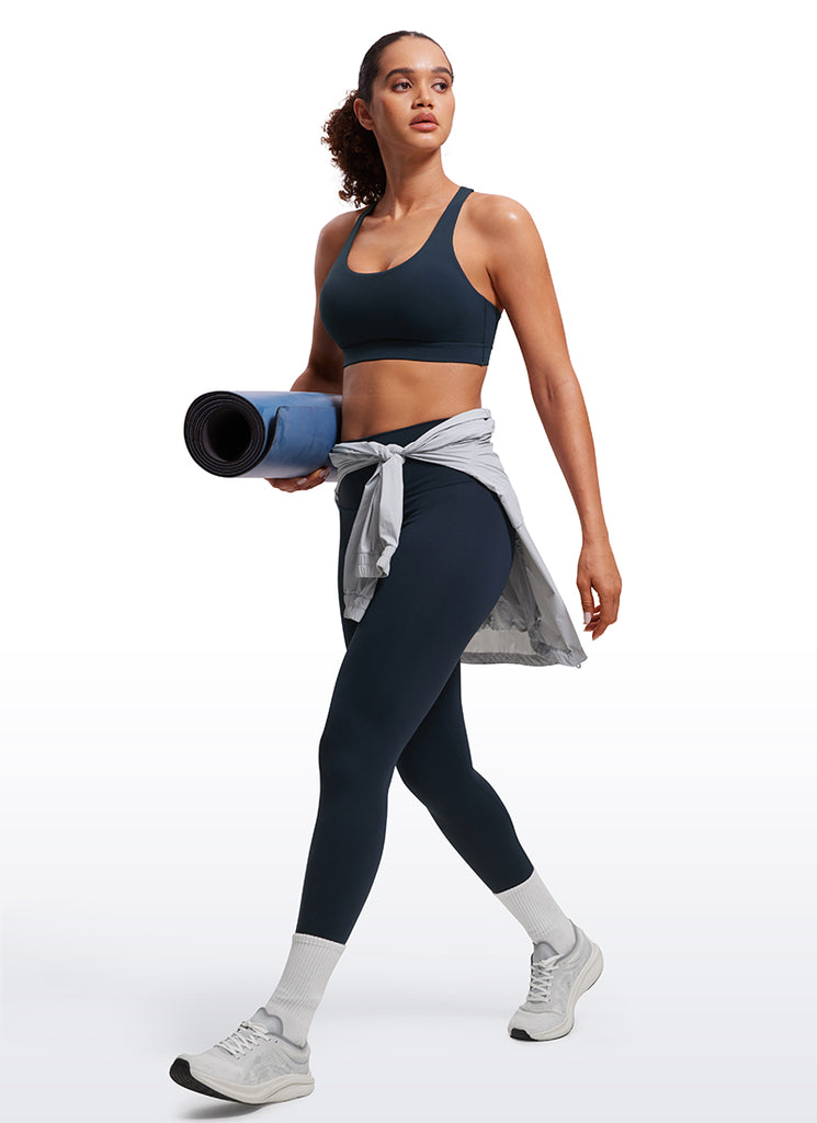 CRZ YOGA Women's Yoga Training Medium Support Nakedfeel Bra Cross Back True Navy