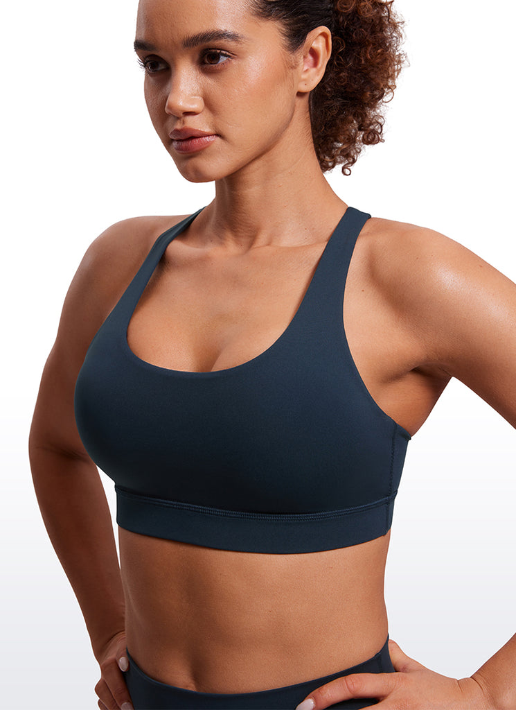 CRZ YOGA Women's Yoga Training Medium Support Nakedfeel Bra Cross Back True Navy