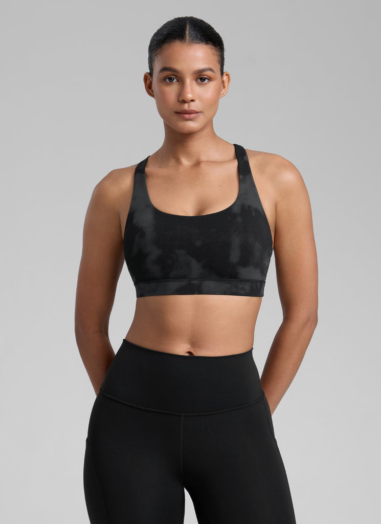 CRZ YOGA Women's Yoga Training Medium Support Nakedfeel Bra Cross Back Deep Red