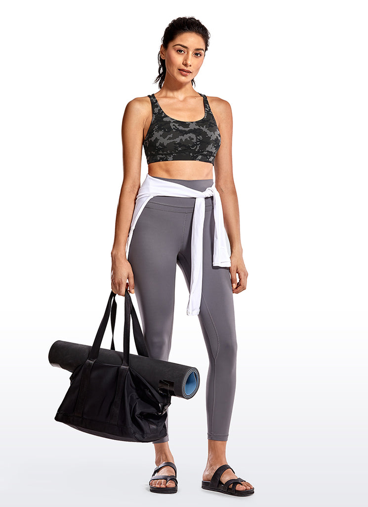 CRZ YOGA Women's Yoga Training Medium Support Nakedfeel Bra Cross Back Camo Multi 1