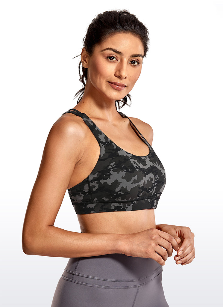 CRZ YOGA Women's Yoga Training Medium Support Nakedfeel Bra Cross Back Camo Multi 1