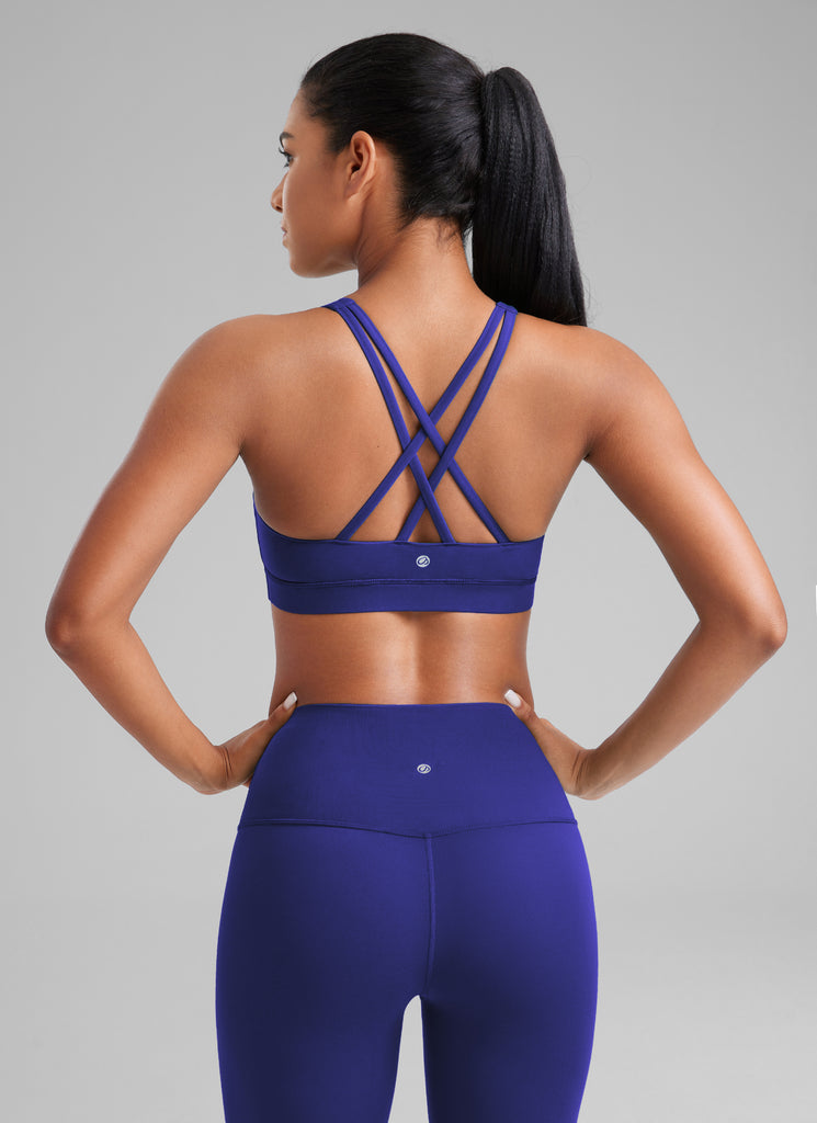 CRZ YOGA Women's Yoga Training Medium Support Nakedfeel Bra Cross Back Madagascar Blue