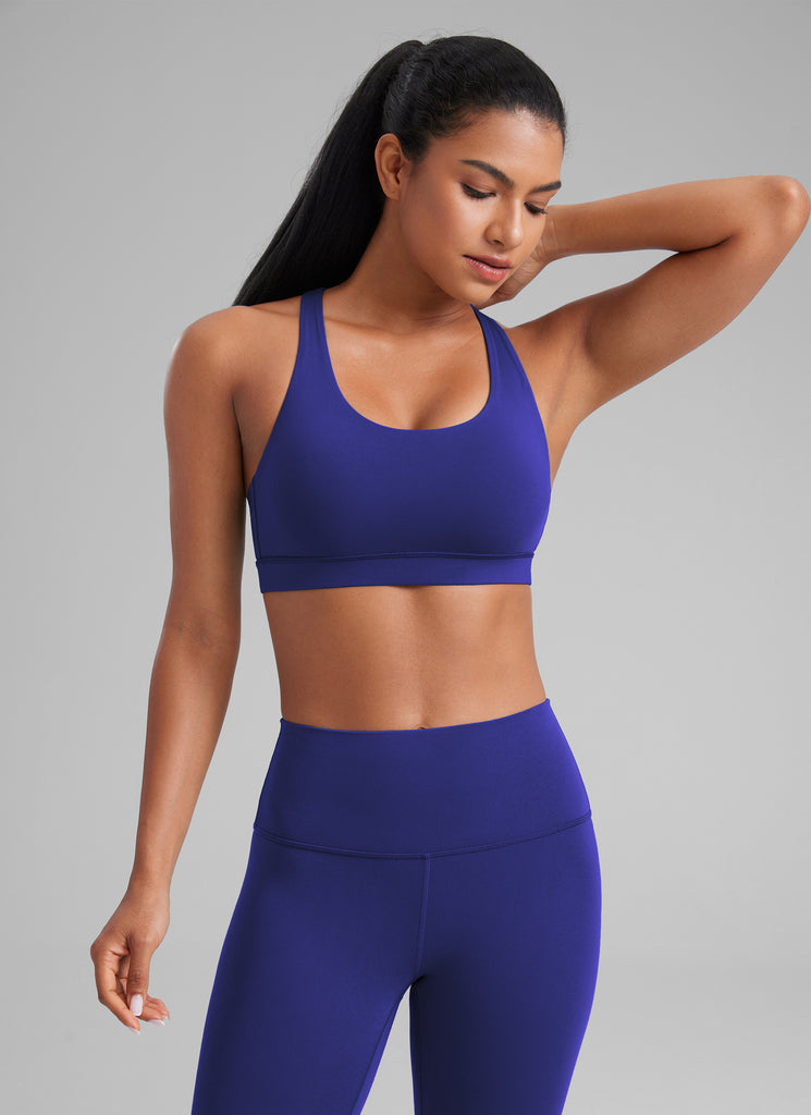 CRZ YOGA Women's Yoga Training Medium Support Nakedfeel Bra Cross Back Madagascar Blue