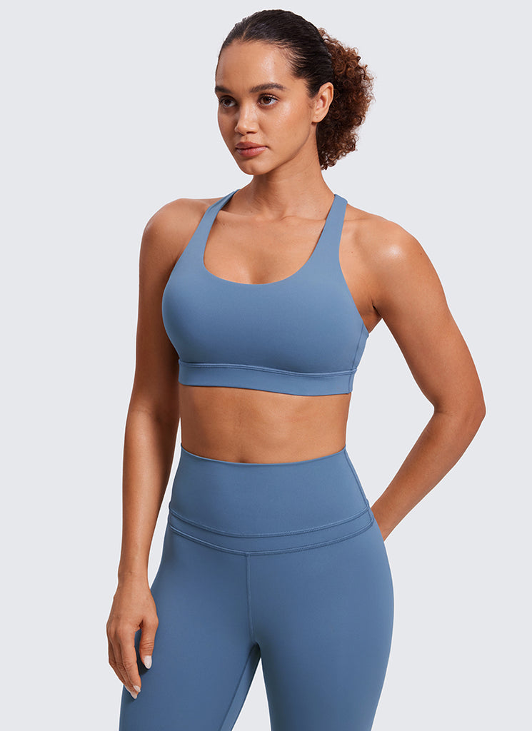 CRZ YOGA Women's Yoga Training Medium Support Nakedfeel Bra Cross Back Larkspur Blue