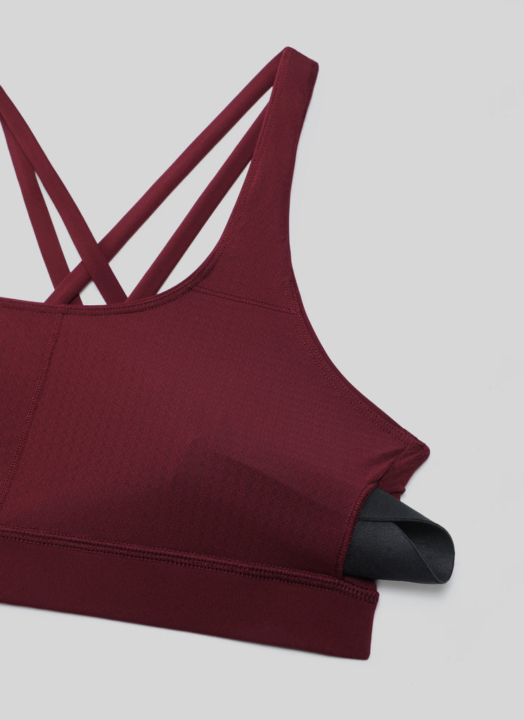 CRZ YOGA Women's Yoga Training Medium Support Nakedfeel Bra Cross Back Red Merlot