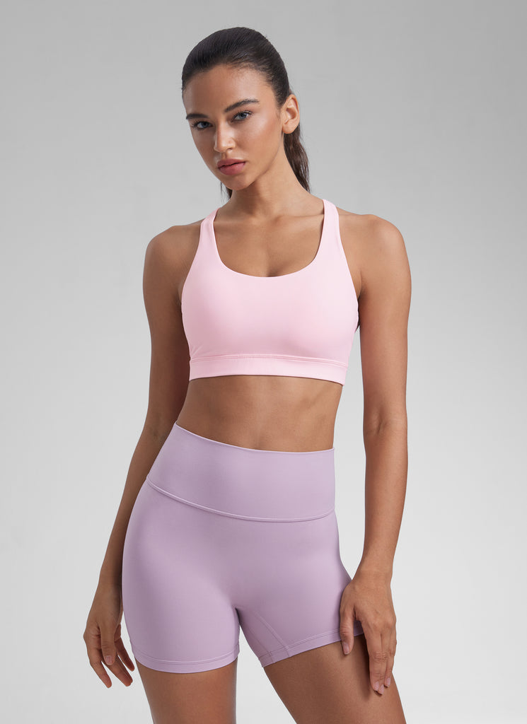 CRZ YOGA Women's Yoga Training Medium Support Nakedfeel Bra Cross Back Oasis Blue