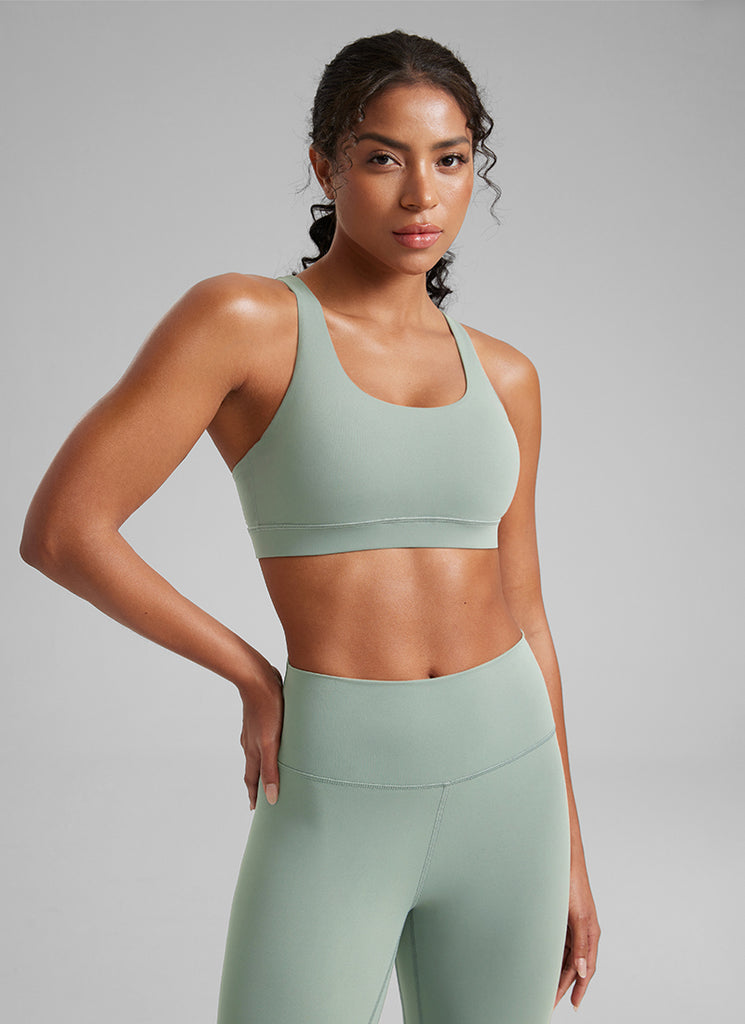 CRZ YOGA Women's Yoga Training Medium Support Nakedfeel Bra Cross Back Hot Fudge Brown