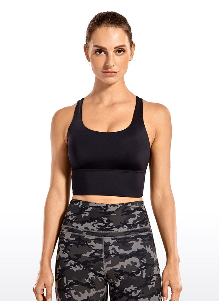 CRZ YOGA Women's Train Medium Support Nakedfeel Longline Bra Strappy Black