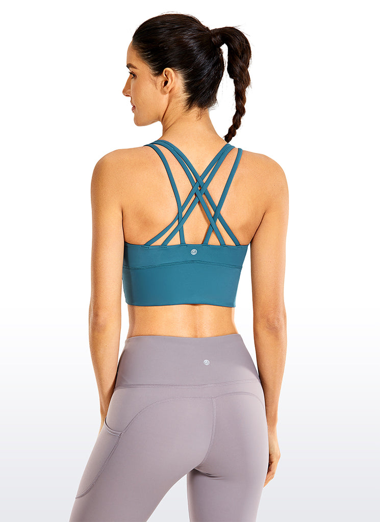 CRZ YOGA Women's Train Medium Support Nakedfeel Longline Bra Strappy Impression red