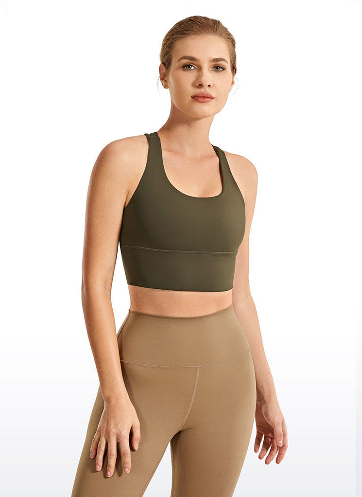 CRZ YOGA Women's Train Medium Support Nakedfeel Longline Bra Strappy Litchi grain 2