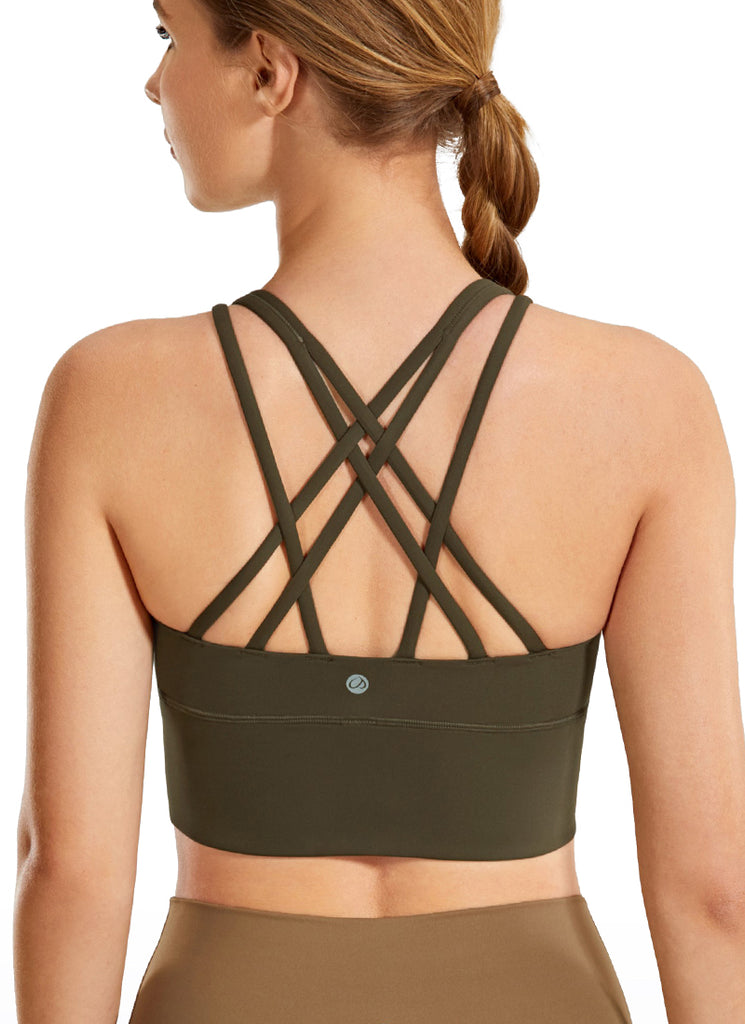 CRZ YOGA Women's Train Medium Support Nakedfeel Longline Bra Strappy Litchi grain 2