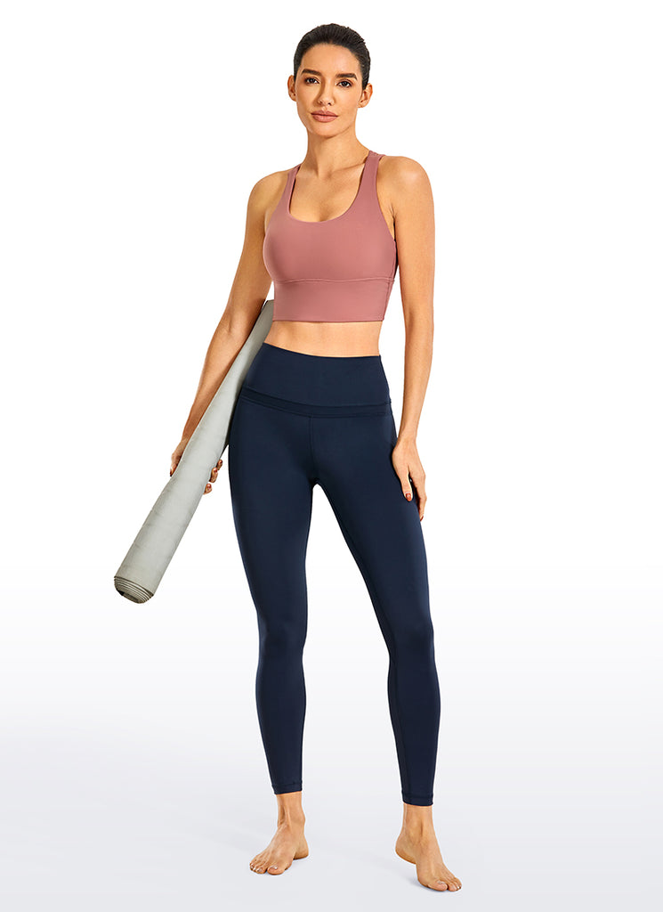 CRZ YOGA Women's Train Medium Support Nakedfeel Longline Bra Strappy Camouflage -Darkrusset