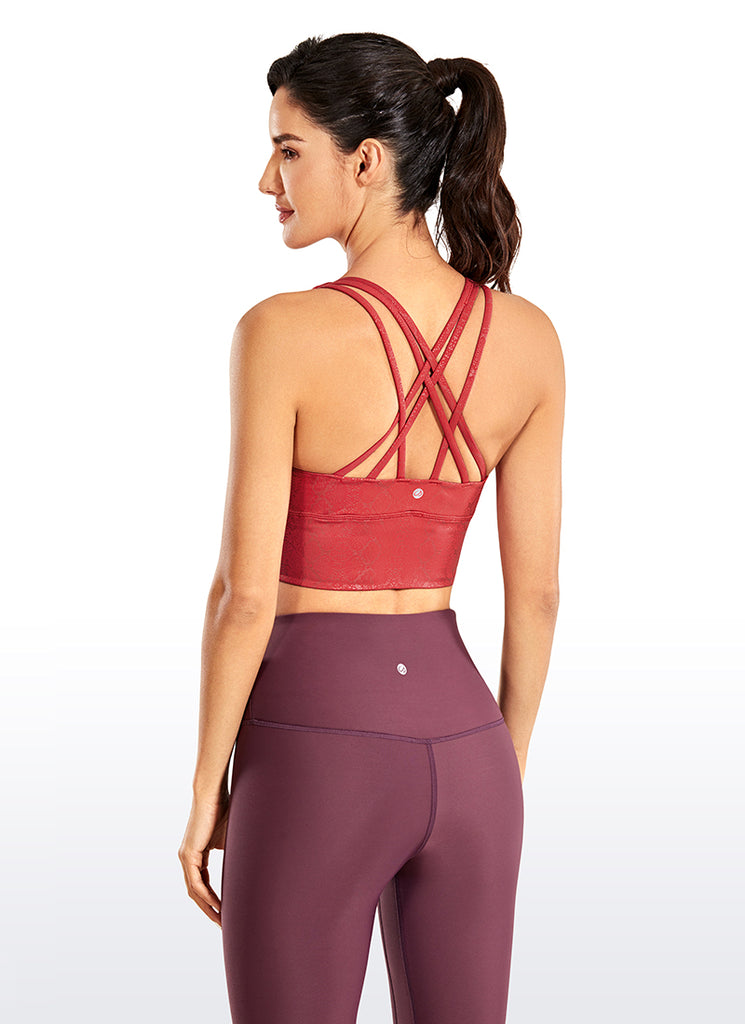 CRZ YOGA Women's Train Medium Support Nakedfeel Longline Bra Strappy light reddish brown