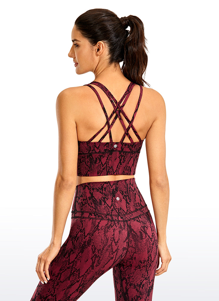 CRZ YOGA Women's Train Medium Support Nakedfeel Longline Bra Strappy Black snake