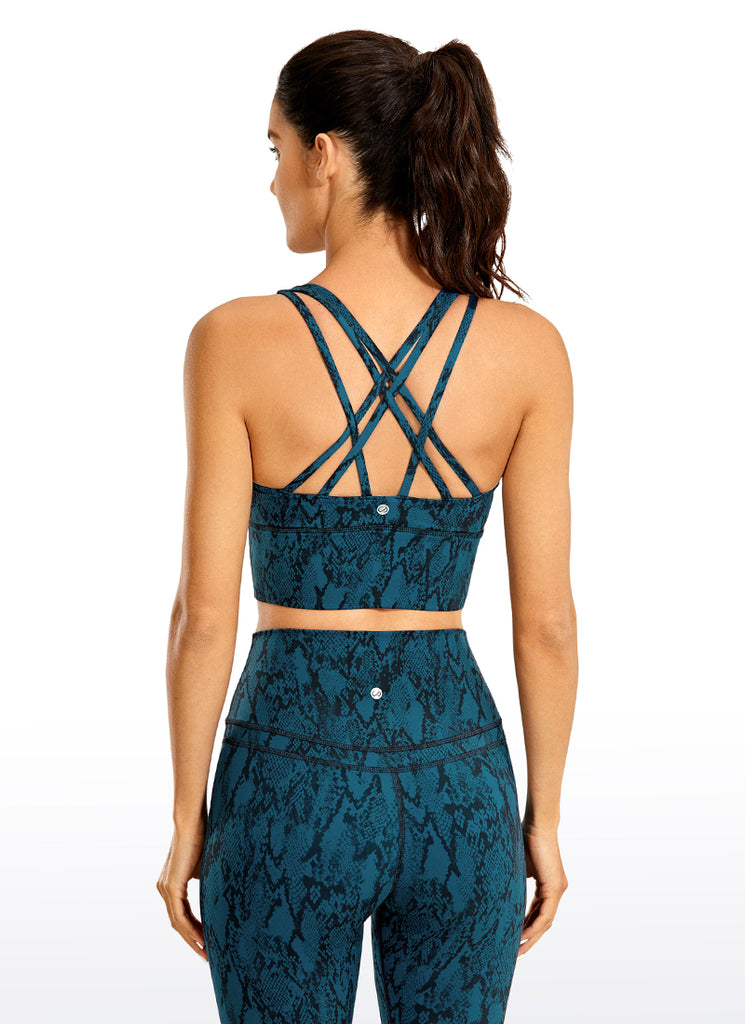 CRZ YOGA Women's Train Medium Support Nakedfeel Longline Bra Strappy Olive yellow