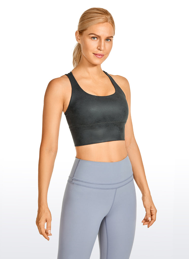 CRZ YOGA Women's Train Medium Support Nakedfeel Longline Bra Strappy Red snake