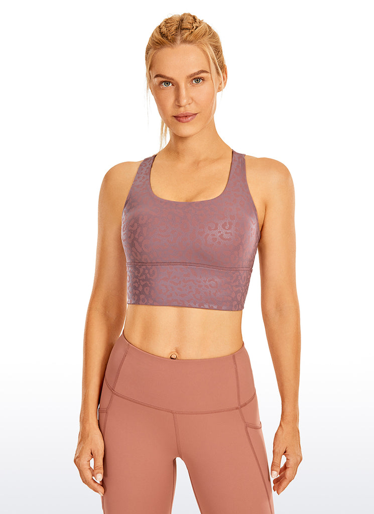 CRZ YOGA Women's Train Medium Support Nakedfeel Longline Bra Strappy Dark grey camouflage