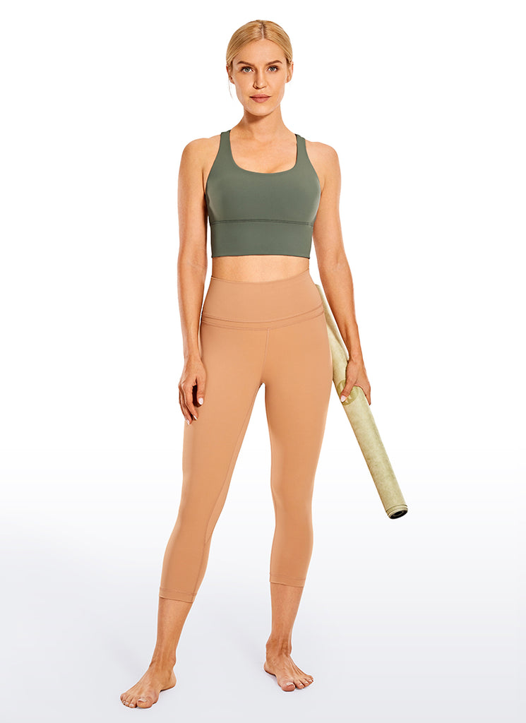 CRZ YOGA Women's Train Medium Support Nakedfeel Longline Bra Strappy Grey Sage