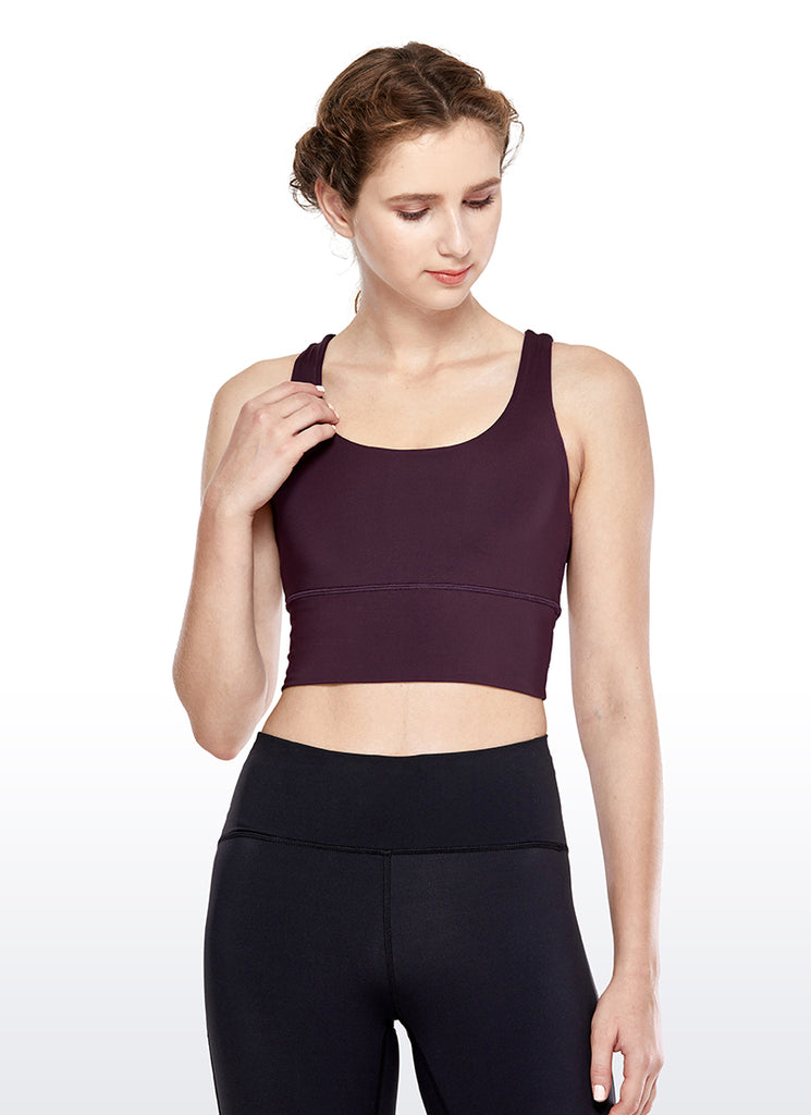 CRZ YOGA Women's Train Medium Support Nakedfeel Longline Bra Strappy Black