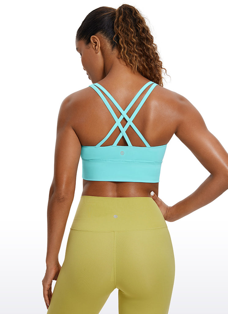 CRZ YOGA Womens Strappy Longline Nakedfeel Training Sports Bra Turquoise2