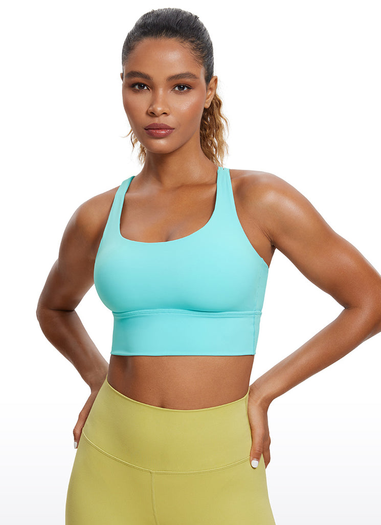 CRZ YOGA Womens Strappy Longline Nakedfeel Training Sports Bra Turquoise2