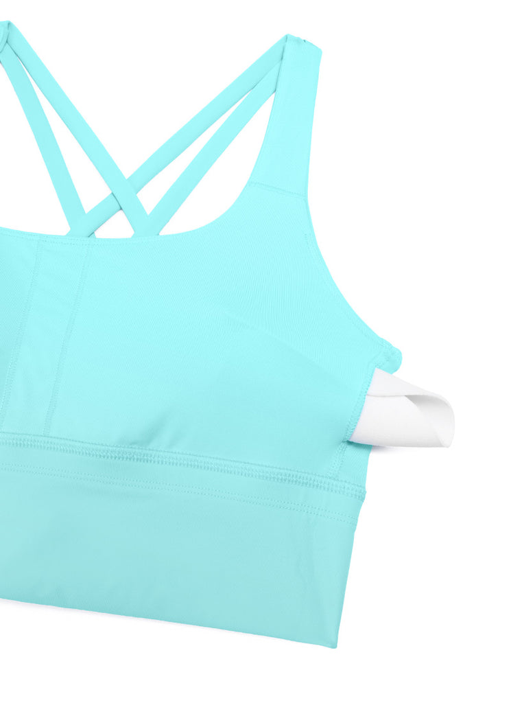 CRZ YOGA Womens Strappy Longline Nakedfeel Training Sports Bra Turquoise2
