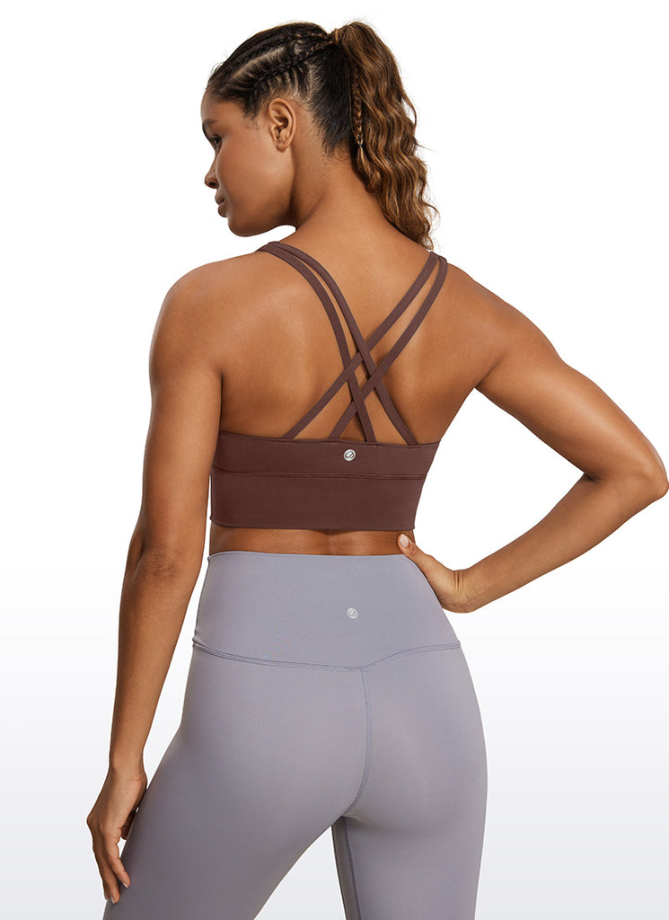 CRZ YOGA Womens Strappy Longline Nakedfeel Training Sports Bra Taupe