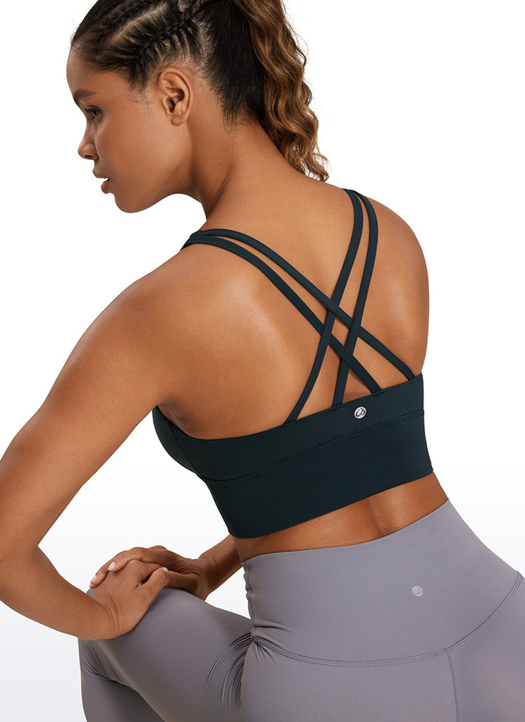 CRZ YOGA Womens Strappy Longline Nakedfeel Training Sports Bra True Navy