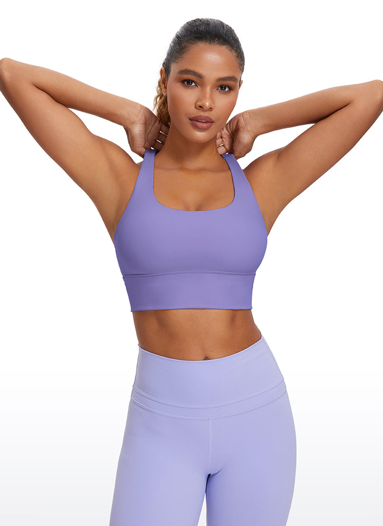 CRZ YOGA Womens Strappy Longline Nakedfeel Training Sports Bra Dark Lavender Purple
