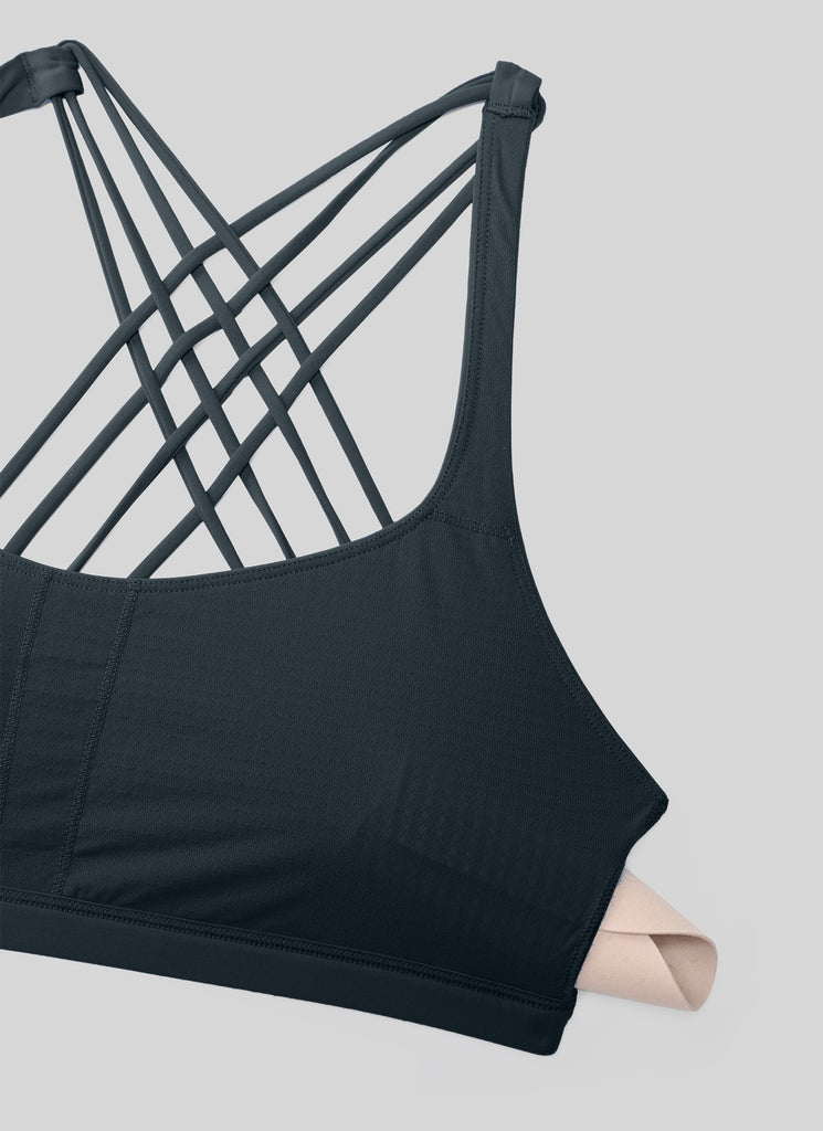 CRZ YOGA Women's Yoga Light Support Nakedfeel Strappy Bra Low Cut True Navy