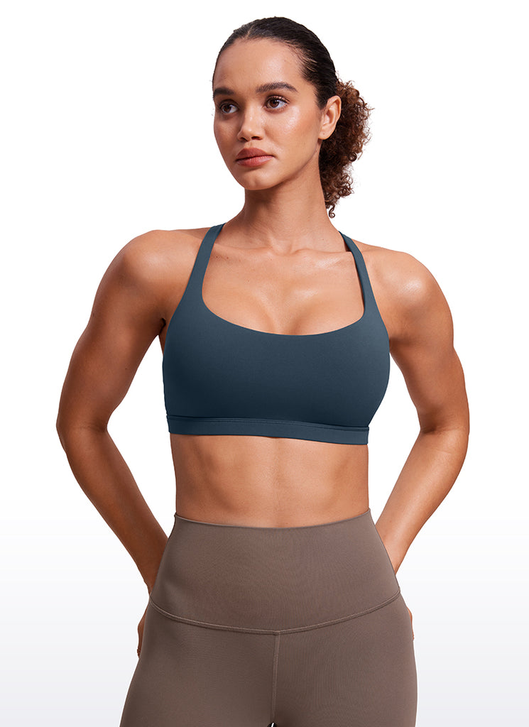 CRZ YOGA Women's Yoga Light Support Nakedfeel Strappy Bra Low Cut True Navy