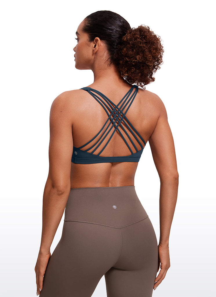 CRZ YOGA Women's Yoga Light Support Nakedfeel Strappy Bra Low Cut True Navy