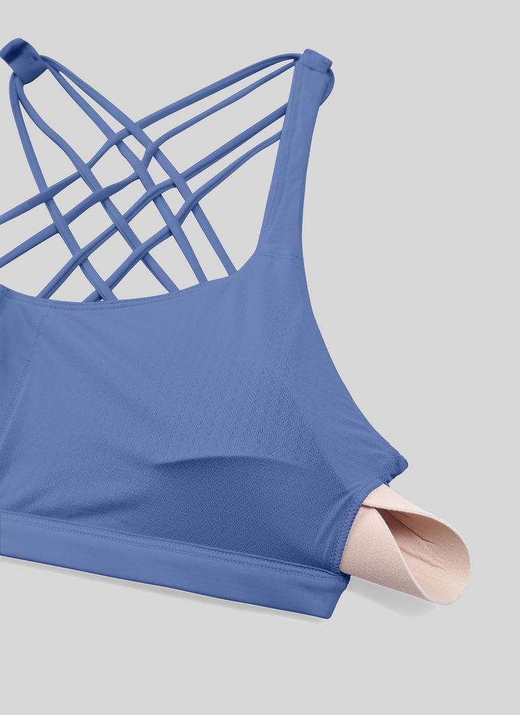 CRZ YOGA Women's Yoga Light Support Nakedfeel Strappy Bra Low Cut Sterling