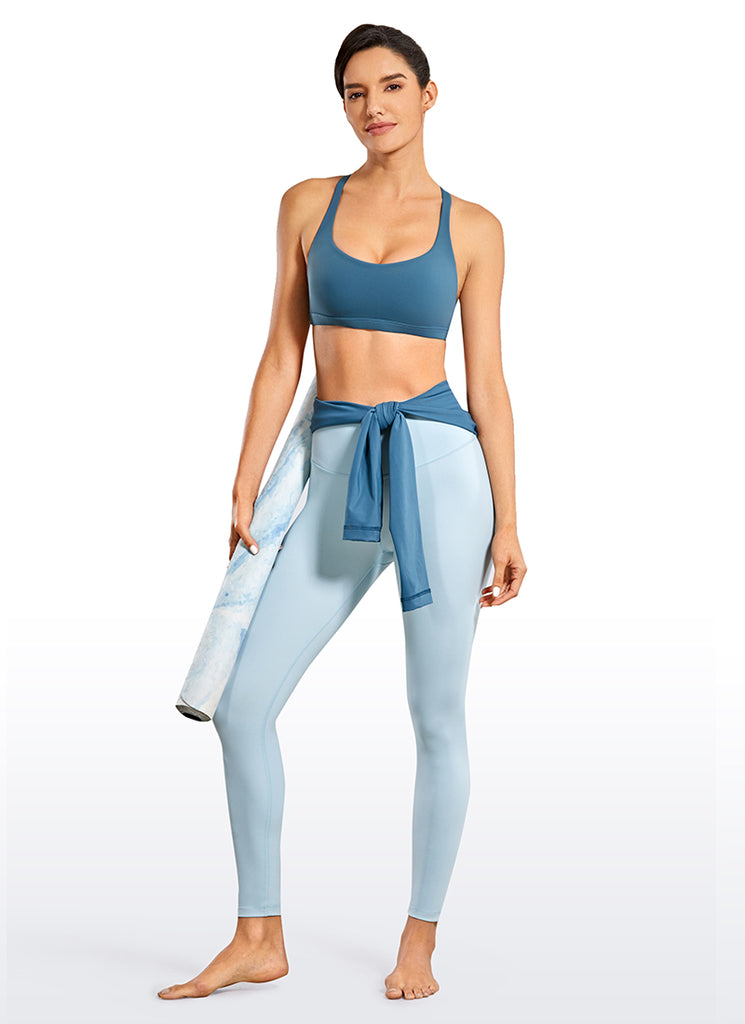 CRZ YOGA Women's Yoga Light Support Nakedfeel Strappy Bra Low Cut Petrol Blue