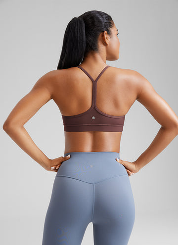 CRZ YOGA Women's Yoga Light Support Butterluxe Sports Bra Y back Taupe