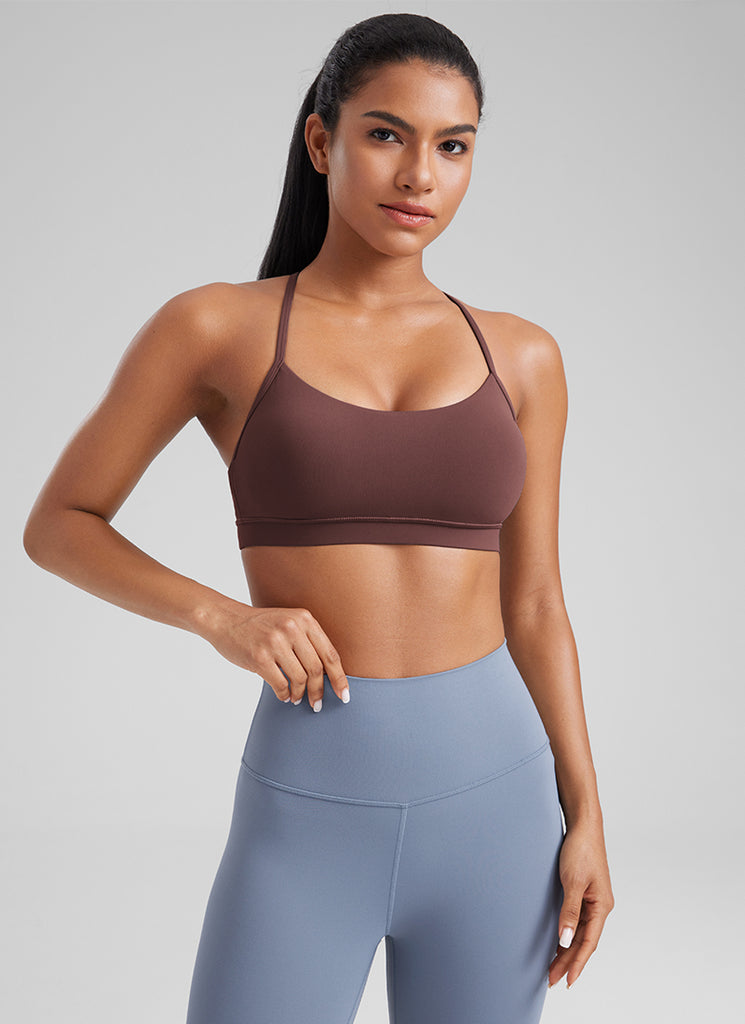 CRZ YOGA Women's Yoga Light Support Butterluxe Sports Bra Y back Taupe
