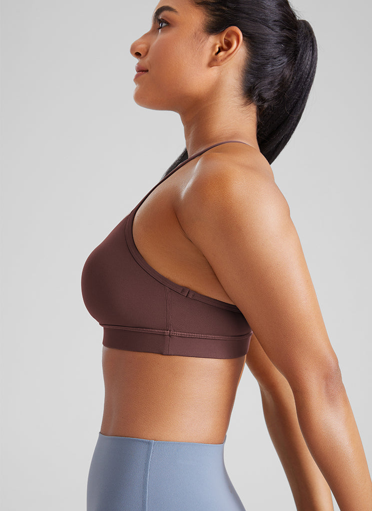 CRZ YOGA Women's Yoga Light Support Butterluxe Sports Bra Y back Taupe